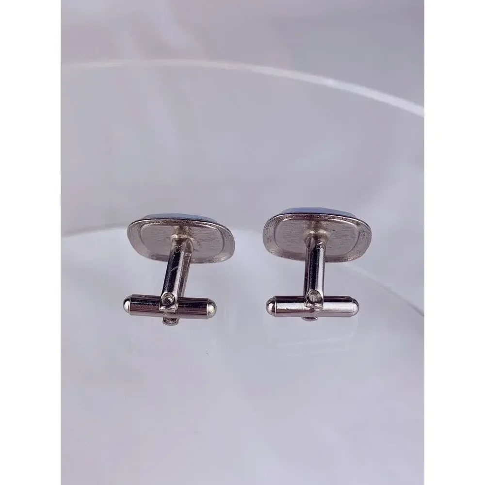 Light Blue Iridescent Lucite Silver Tone Cufflinks Acrylic Diamond Star Vintage